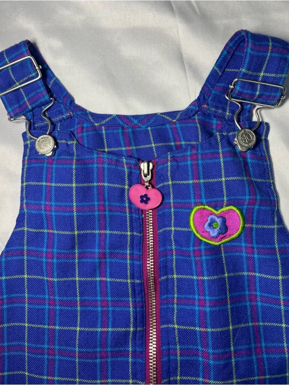Vtg 1998 Looney Tunes Tweety Bird Plaid Overall Jumper Dress Girls Size 5 Zipper